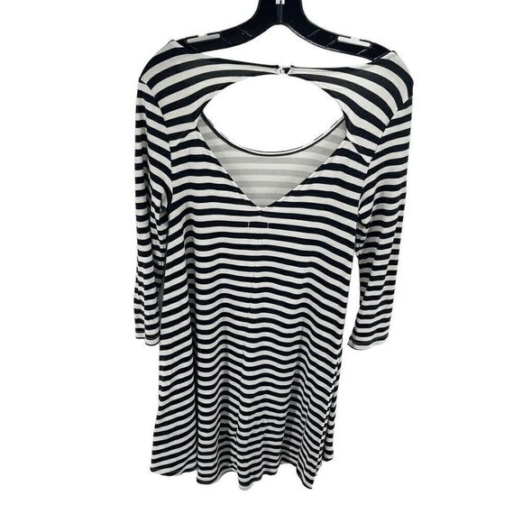 American Eagle Womens Striped Dress Cutout Back Stretch White Black Medium - Picture 2 of 10